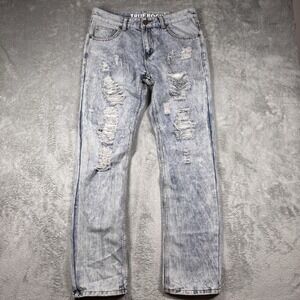 True Rock Jeans Mens 30 Blue Distressed Straight Leg Ripped Denim Cotton